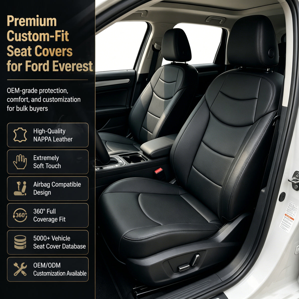 Luxury NAPPA Leather Custom Fit Car Seat Covers Full Set Waterproof