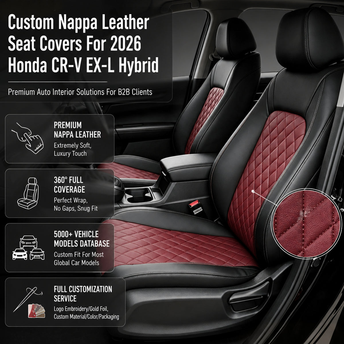 Diamond Design Nappa Leather Luxury Car Interior Seat Protective