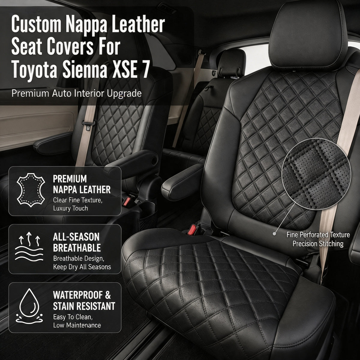 Diamond Design Nappa Leather Fashionable Car Interior Seat Protector