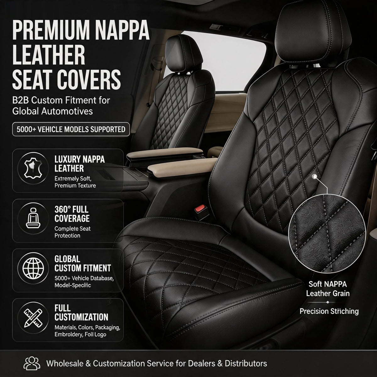 Diamond Design Nappa Leather Fashionable Car Interior Seat Protector