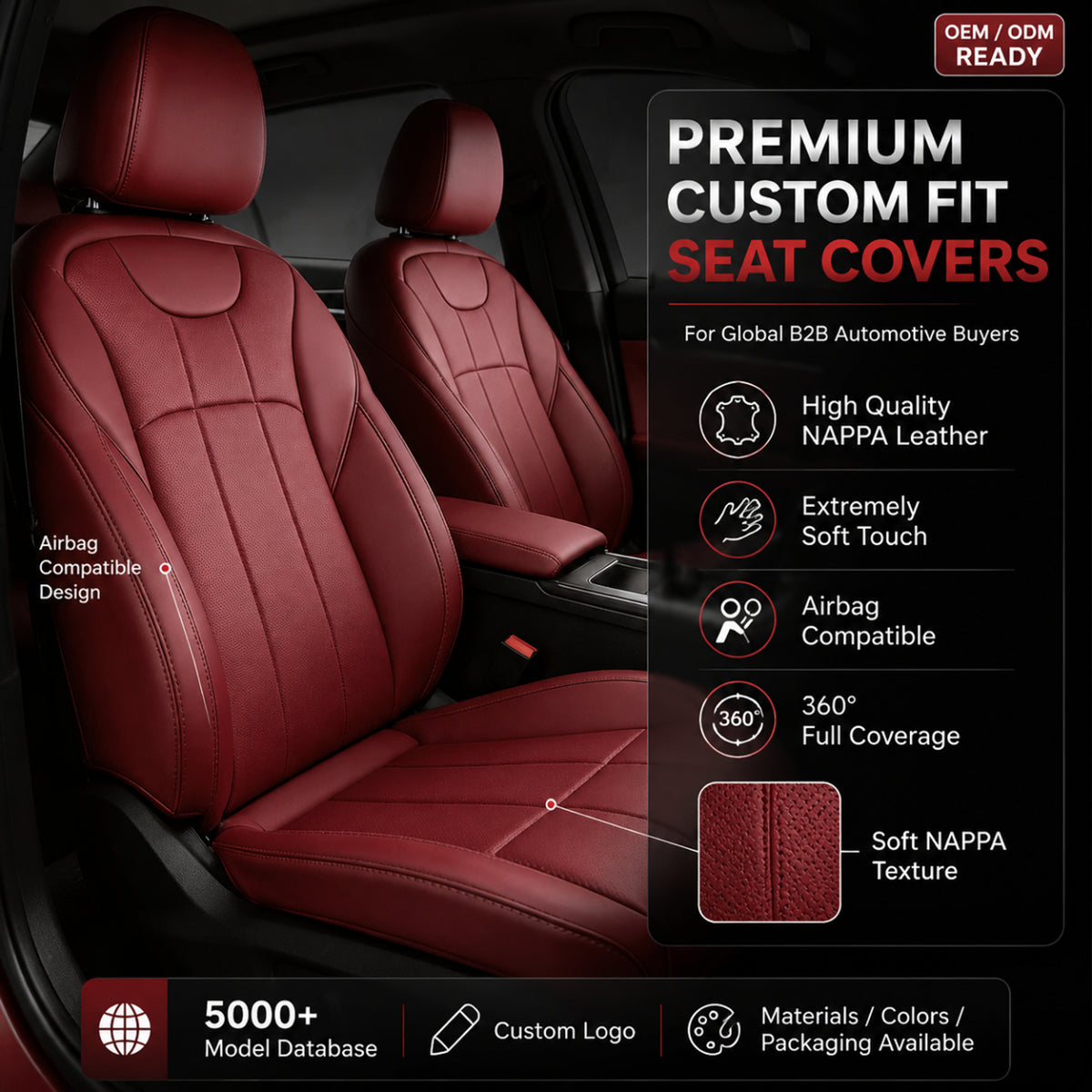 Wear Resistant Waterproof Premium Nappa Leather Full Set Vehicle Seat Protector For BMW 328