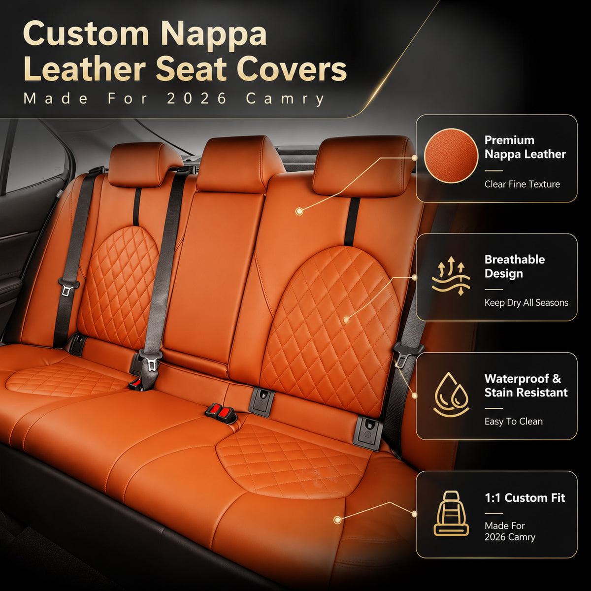 Car Seat Covers Full Set for Toyota Camry 2012-2017, Waterproof