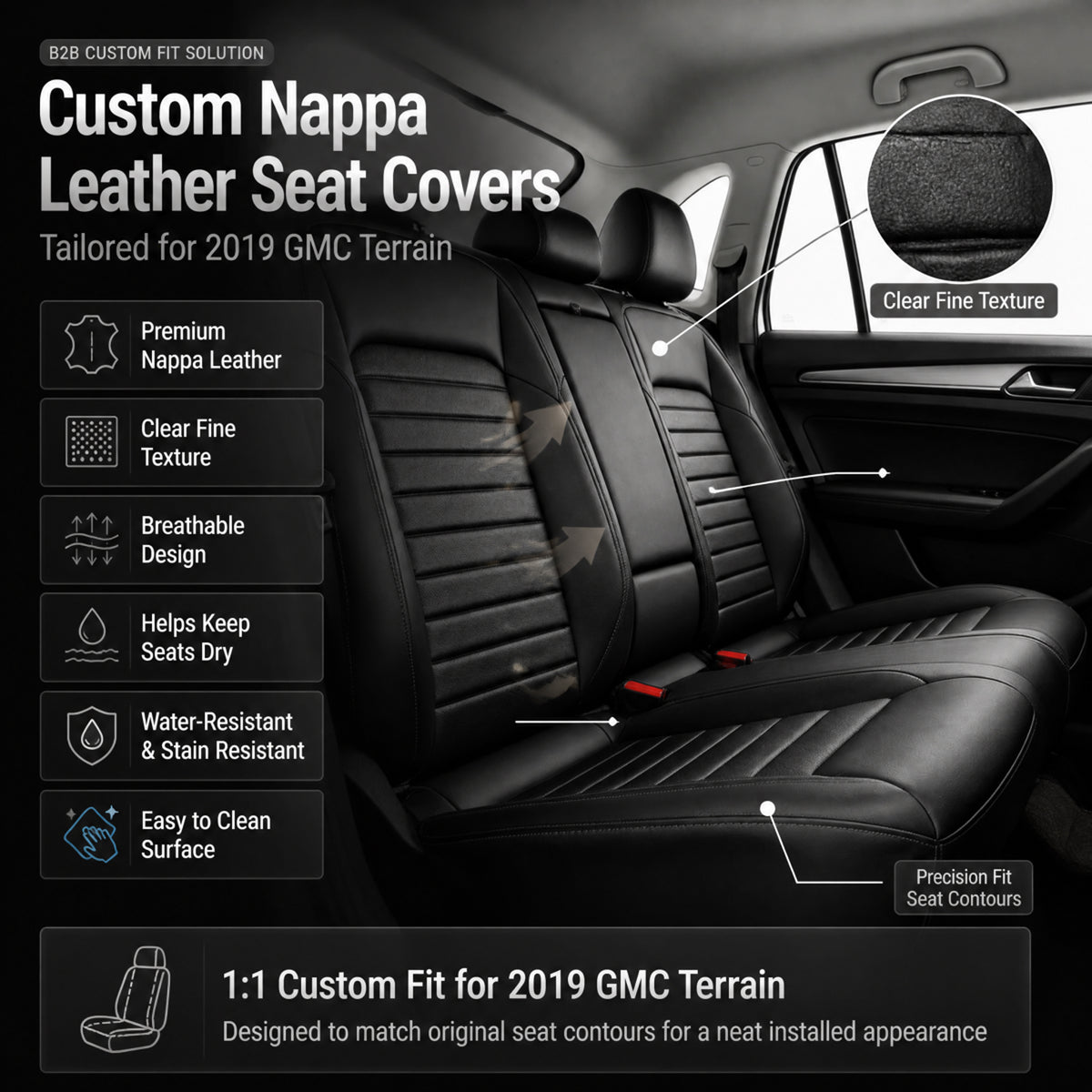 Car Seat Covers Full Set for GMC Terrain 2018-2022, Waterproof Nappa